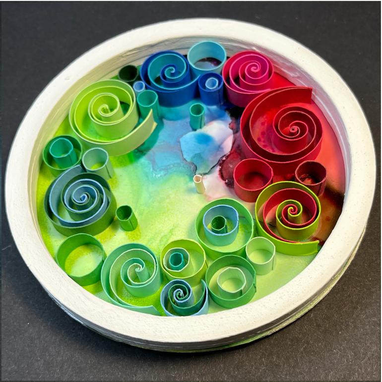 Alcohol Ink Magnet, 4 inch, Green, Red, and Blue Cirlces and Swirls $35